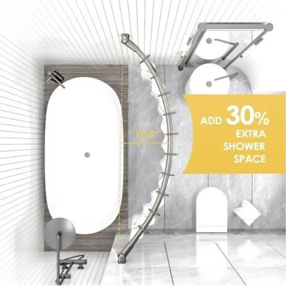 Curved Shower Curtain Rod, 42-74 inches Extra Wide Curved Shower Curtain Rod Adj